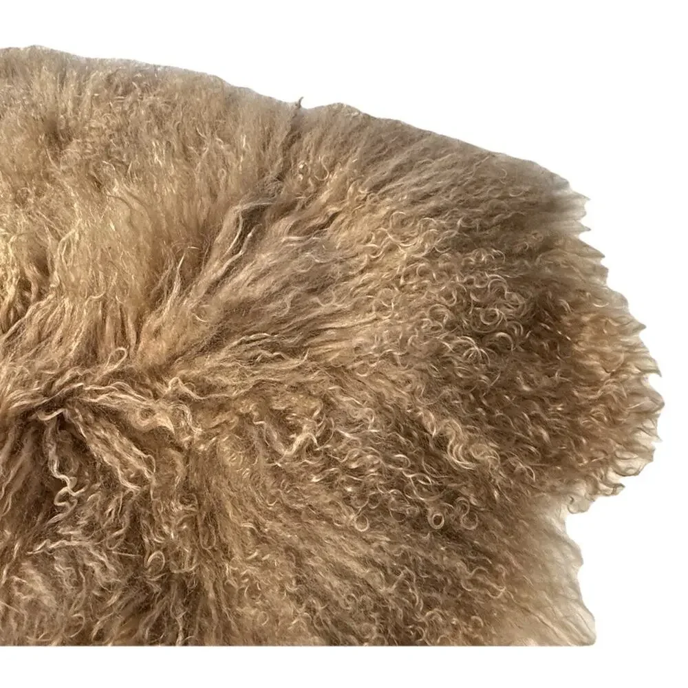 Genuine Mongolian Fur Pillowcase Zippered Sham Throw Pillow Cover Brown Lamb